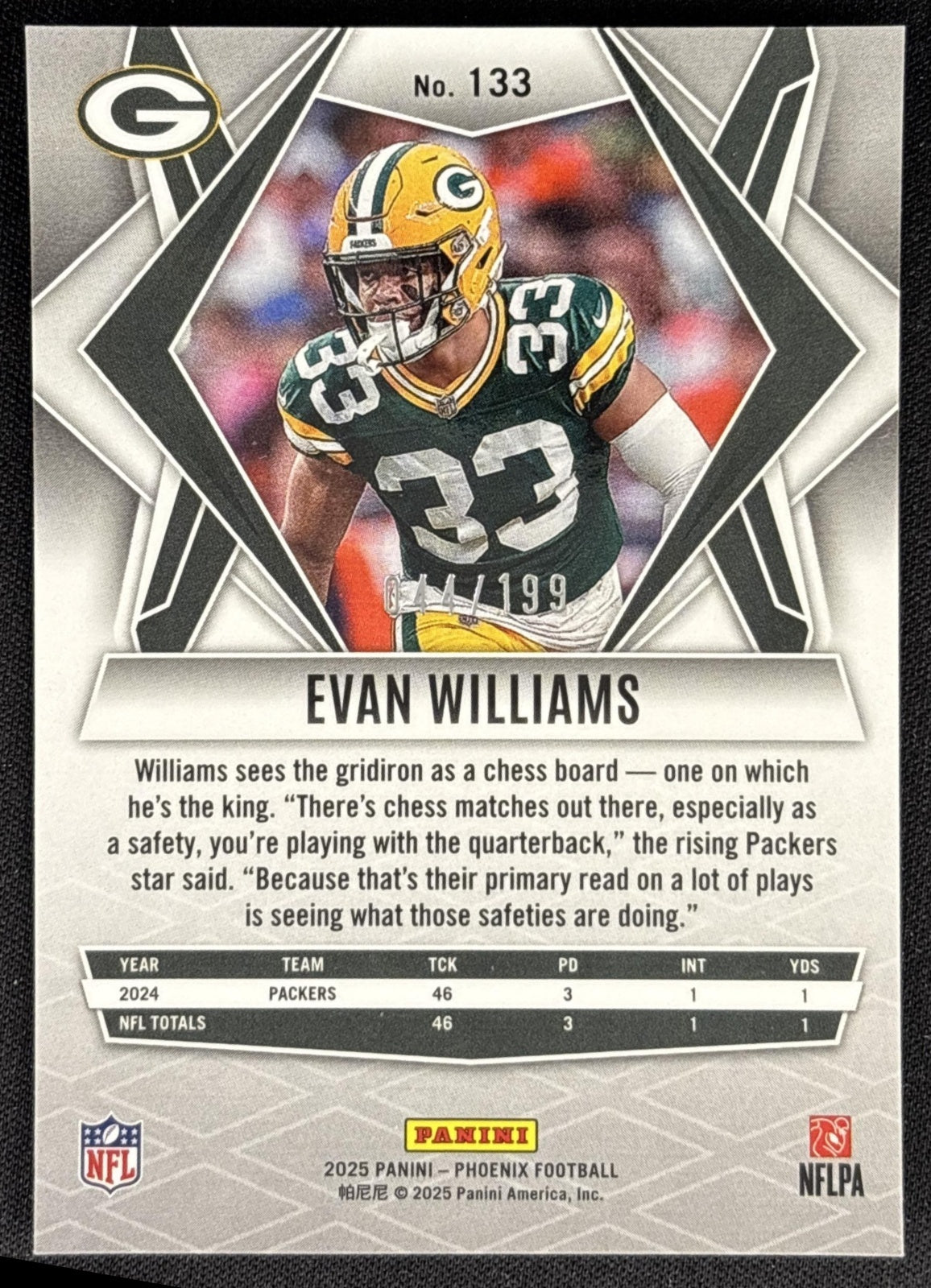 Evan Williams 2025 Panini Phoenix Blue Winter Prizm /199 Packers