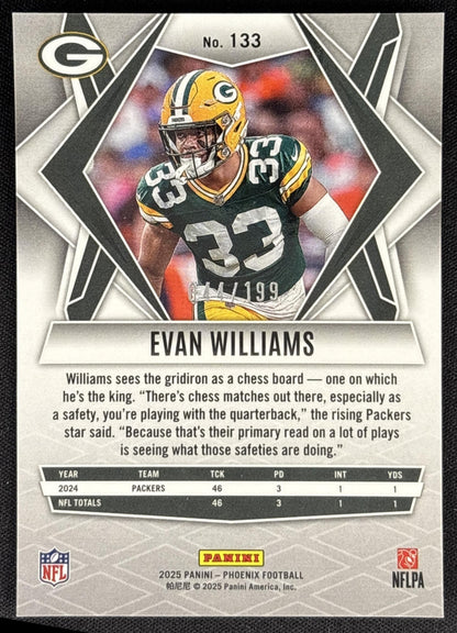 Evan Williams 2025 Panini Phoenix Blue Winter Prizm /199 Packers