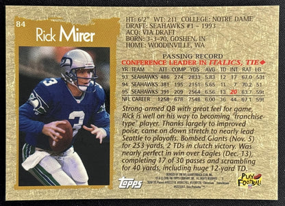Rick Mirer 1996 Topps Chrome Seahawks Sports Trading Cards