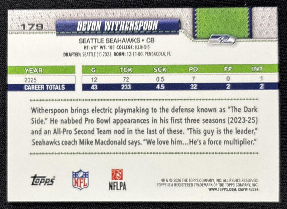 Devon Witherspoon 2026 Topps Crackle Seahawks