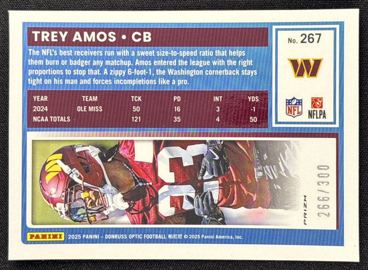 Trey Amos 2025 Panini Donruss Optic Rated Rookie Wave Prizm /300 Commanders