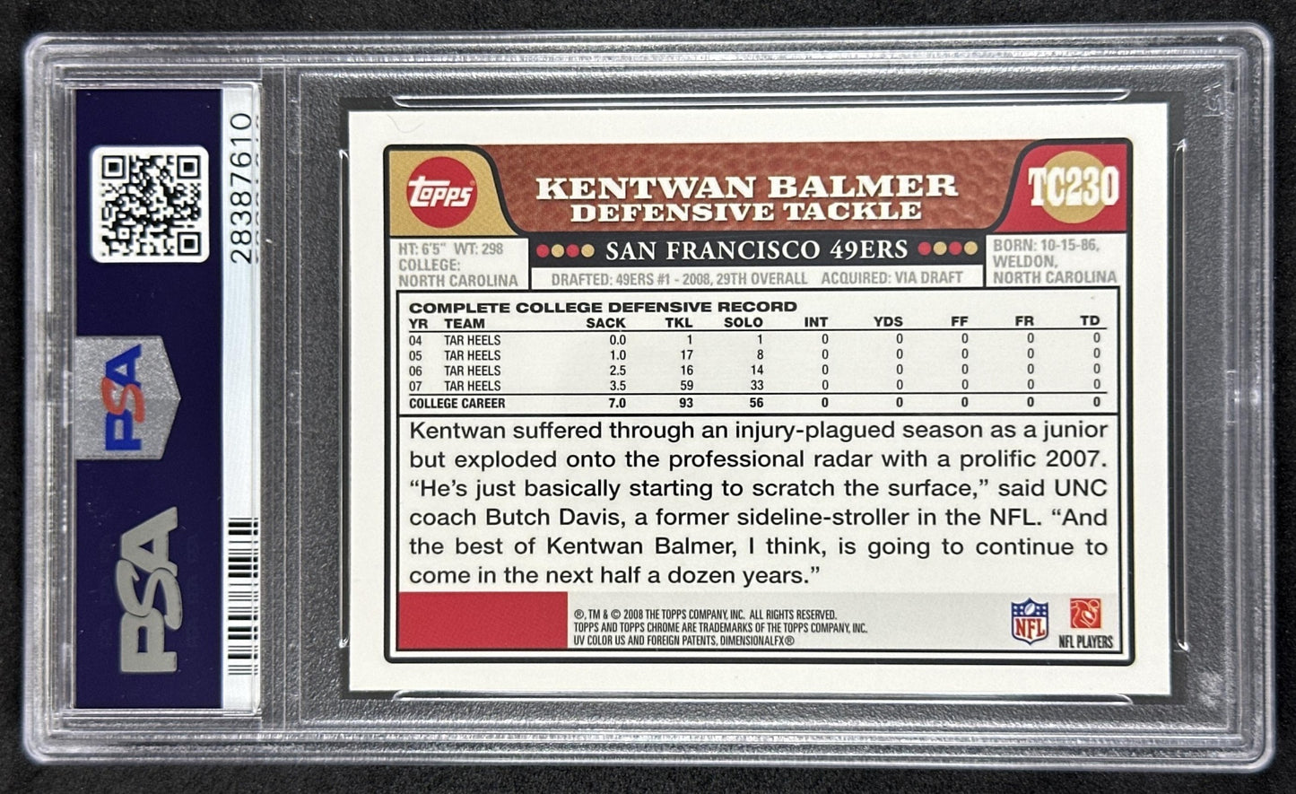 Kentwan Balmer 2008 Topps Chrome PSA 9