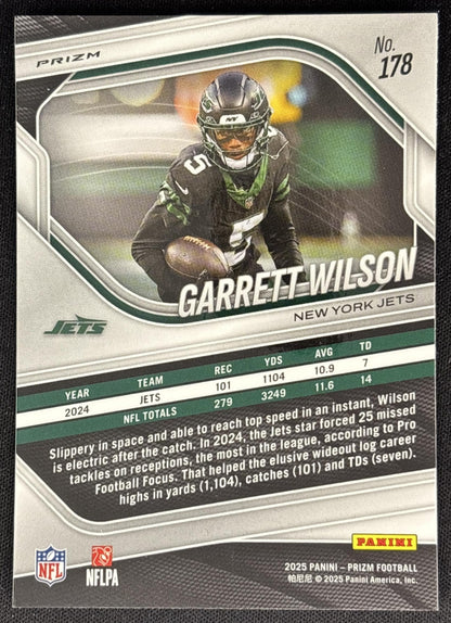Garrett Wilson 2025 Panini Prizm White Disco Jets Sports Trading Cards