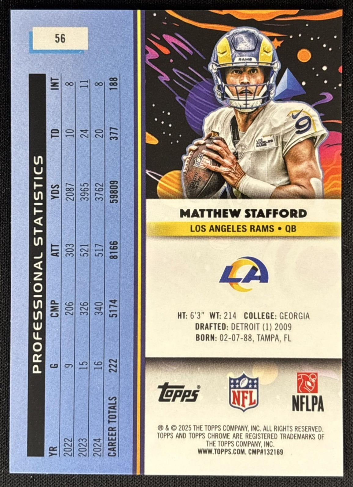 Matthew Stafford 2025 Topps Cosmic Chrome Rams back