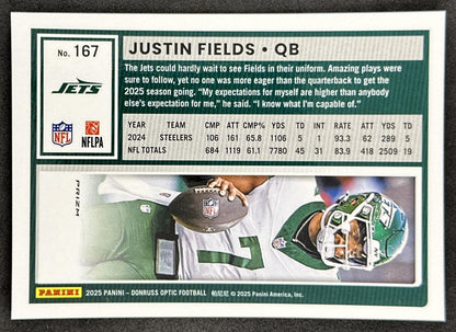 Justin Fields 2025 Panini Donruss Optic Stars Prizm Jets Sports Trading Cards