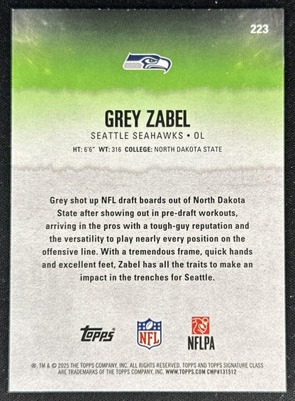 Grey Zabel 2025 Topps Signature Class Rookie Blue & Yellow Foil Seahawks back