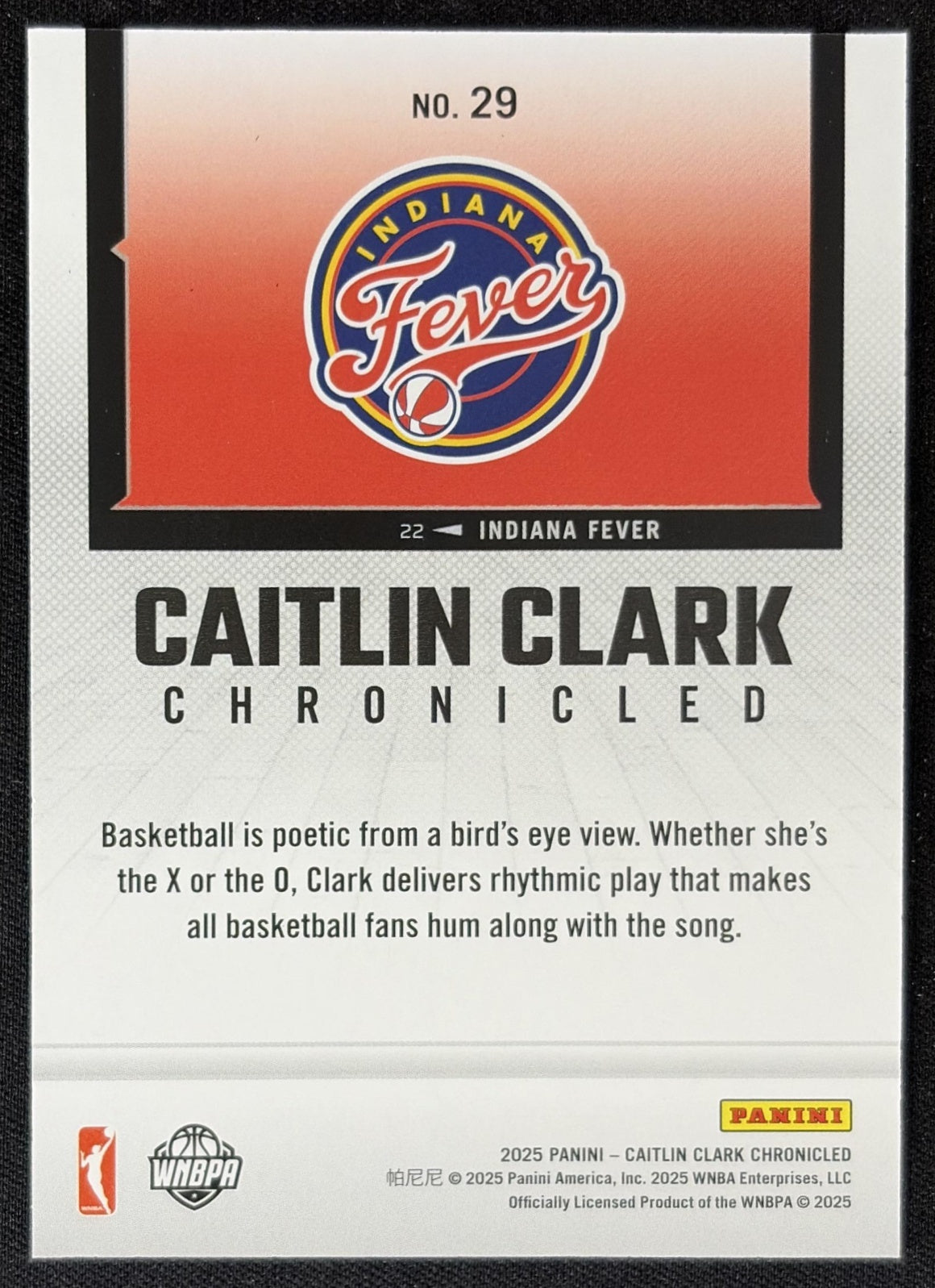 Caitlin Clark 2025 Panini Chronicled WNBA Holo Fever 29 Indiana Fever Sports Trading Card