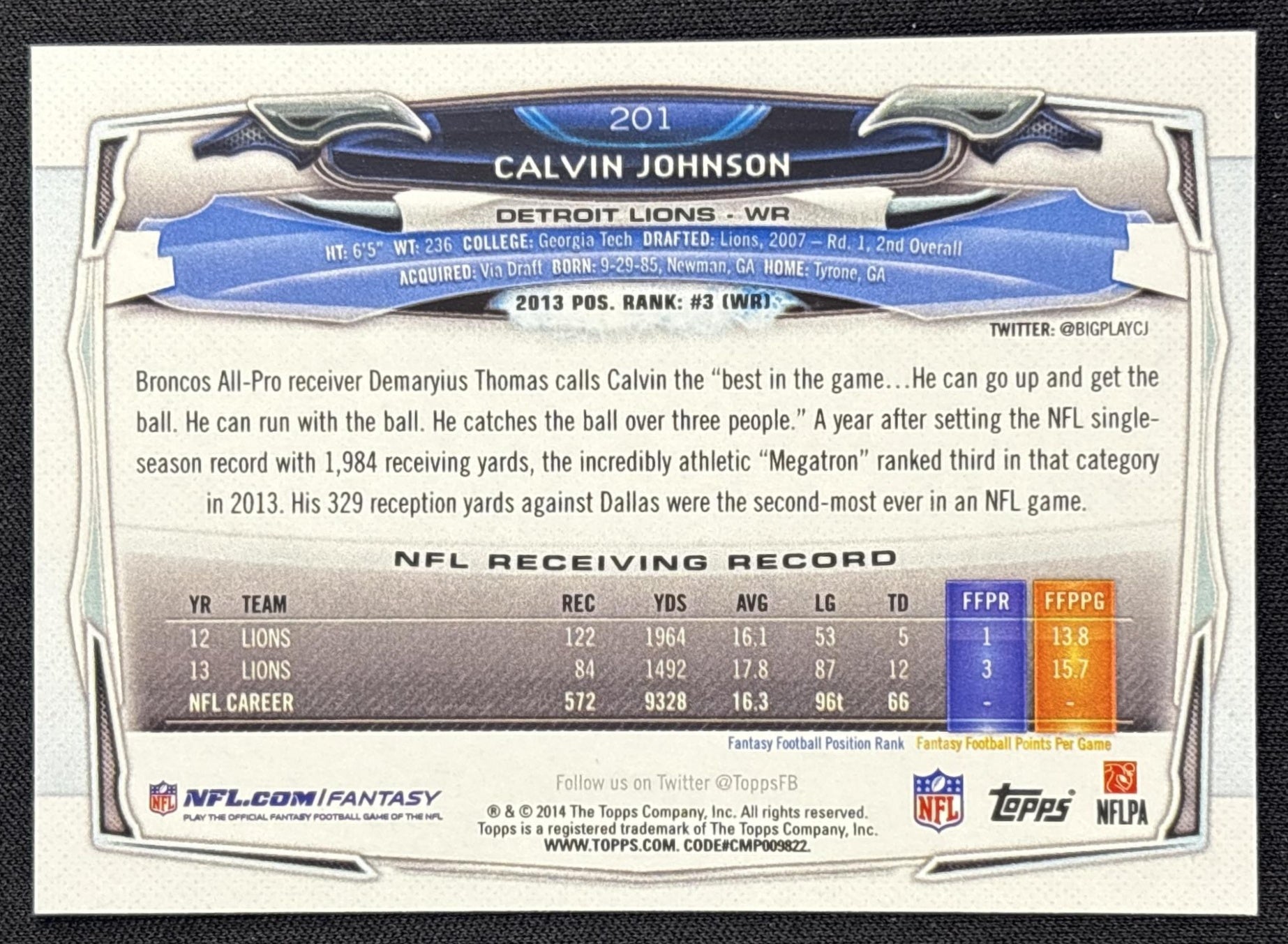 Calvin Johnson 2014 Topps Lions