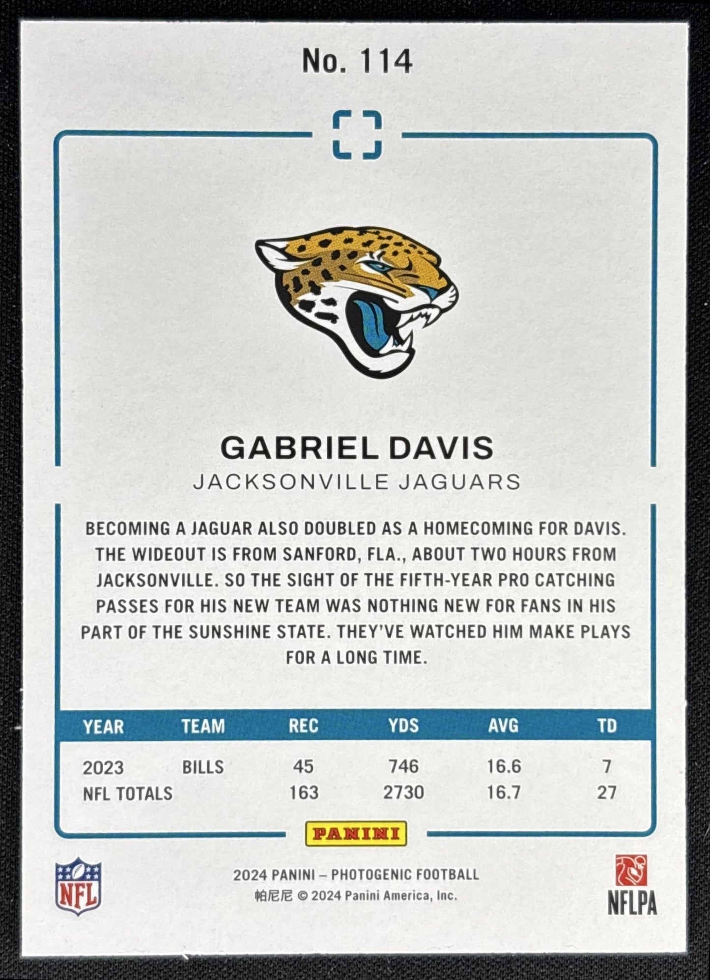 Gabriel Davis 2024 Panini Photogenic Purple /75 Jaguars