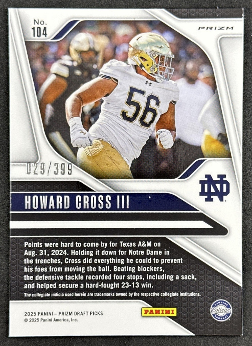 Howard Cross III 2025 Panini Prizm Draft Picks Red /399 Fighting Irish back
