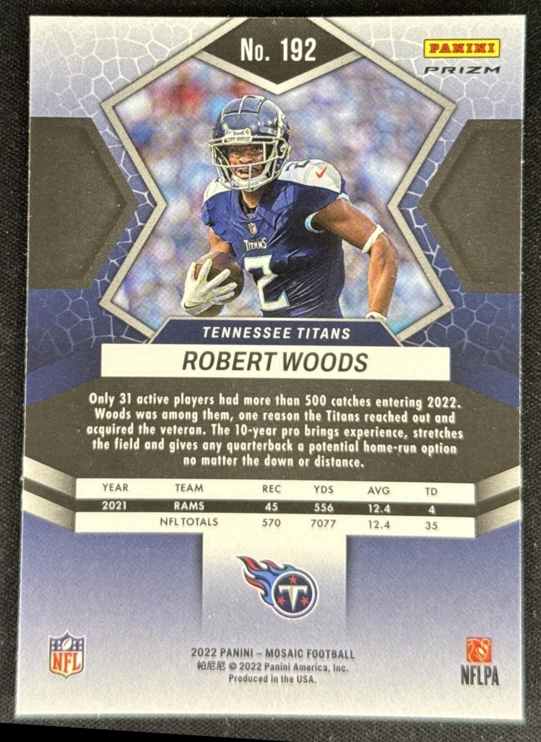 Robert Woods 2022 Panini Mosaic Titans Sports Trading Card