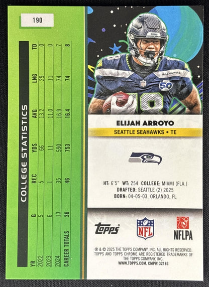 Elijah Arroyo 2025 Topps Cosmic Chrome Seahawks back