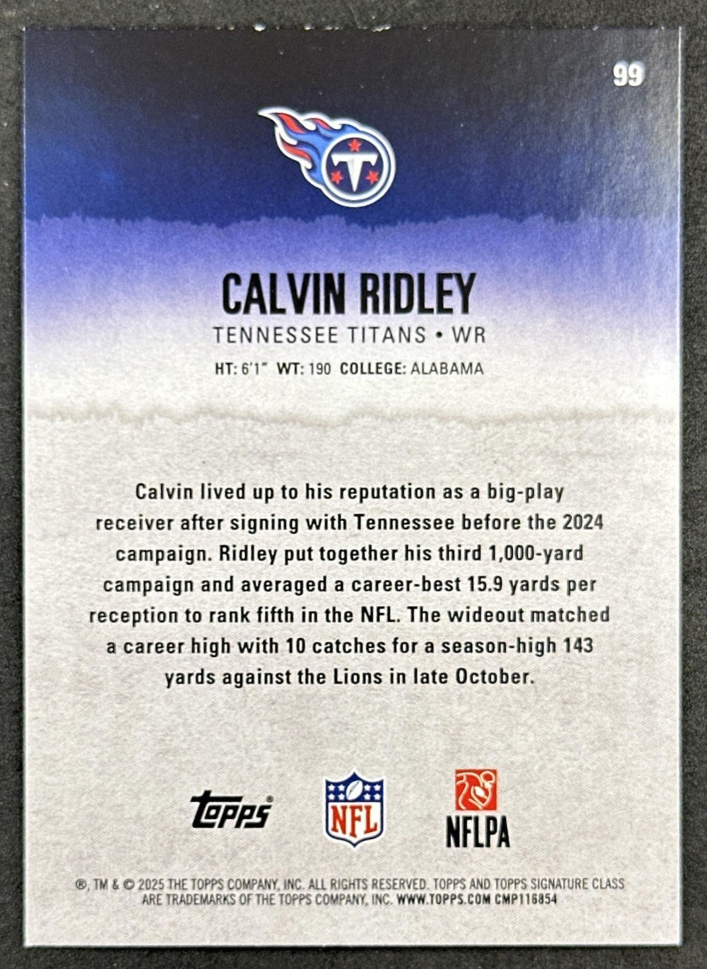 Calvin Ridley 2025 Topps Signature Class Veteran Green & Purple Foil Titans