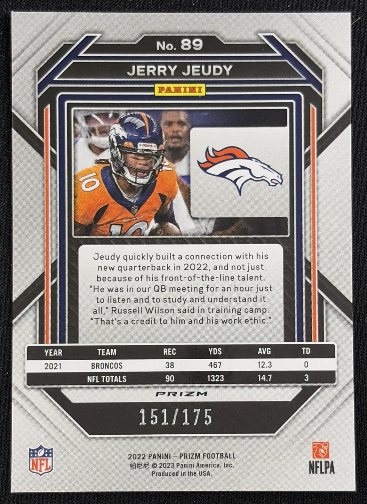 Jerry Jeudy 2022 Panini Prizm Hyper /175 Broncos - back