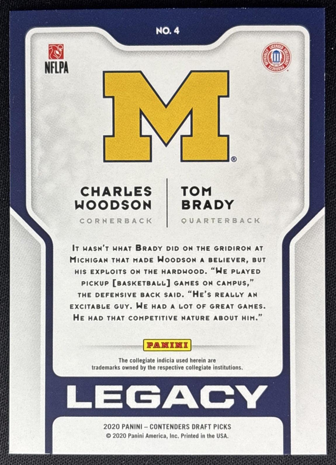 Charles Woodson Tom Brady 2020 Panini Contenders Draft Picks Legacy Wolverines Sports Trading Cards