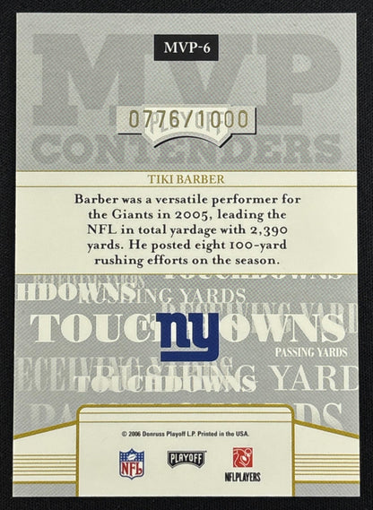 Tiki Barber 2006 Playoff Contenders MVP /1000 Giants