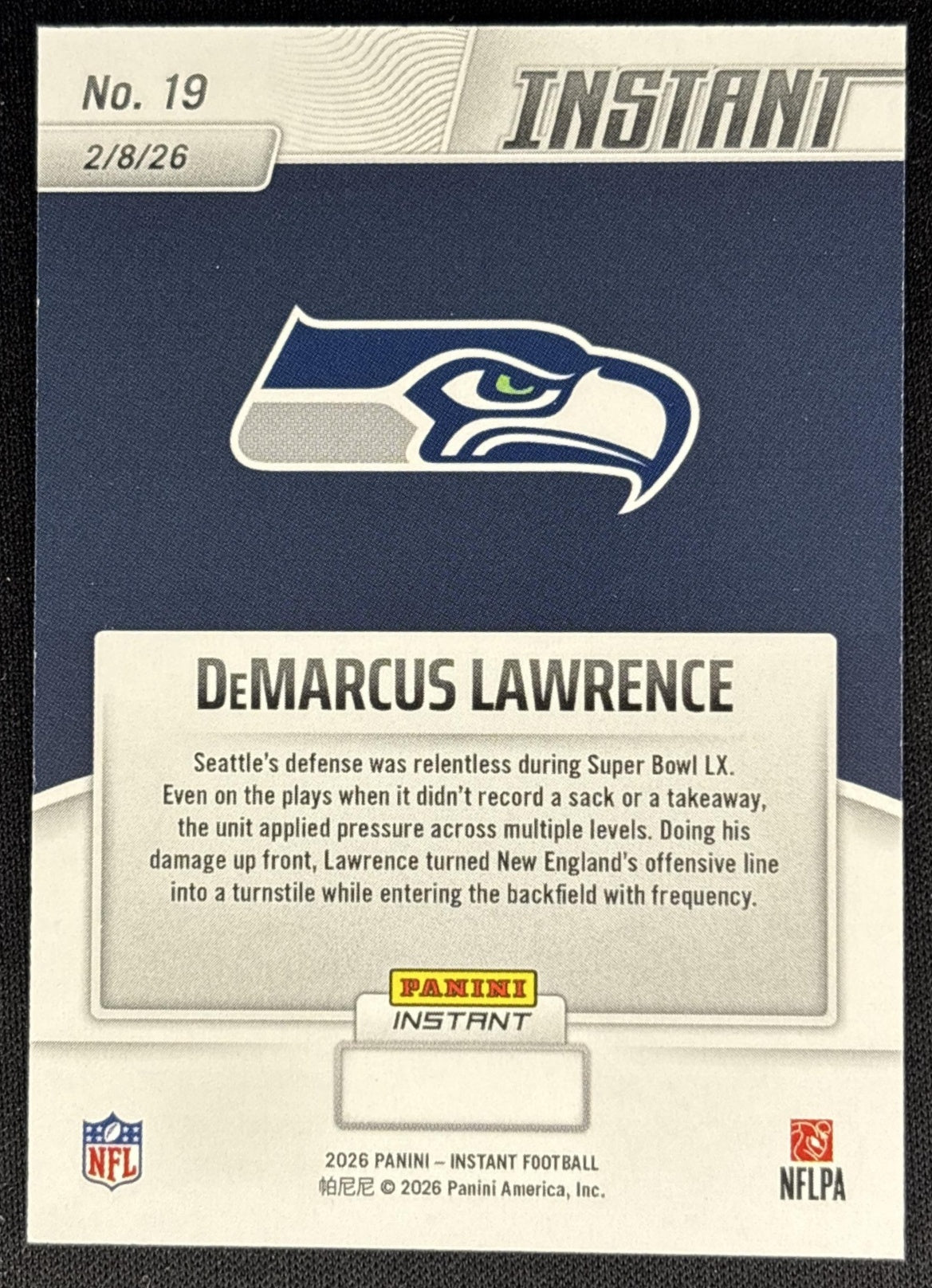 DeMarcus Lawrence 2026 Panini Instant Super Bowl LIX Champions Seattle Seahawks