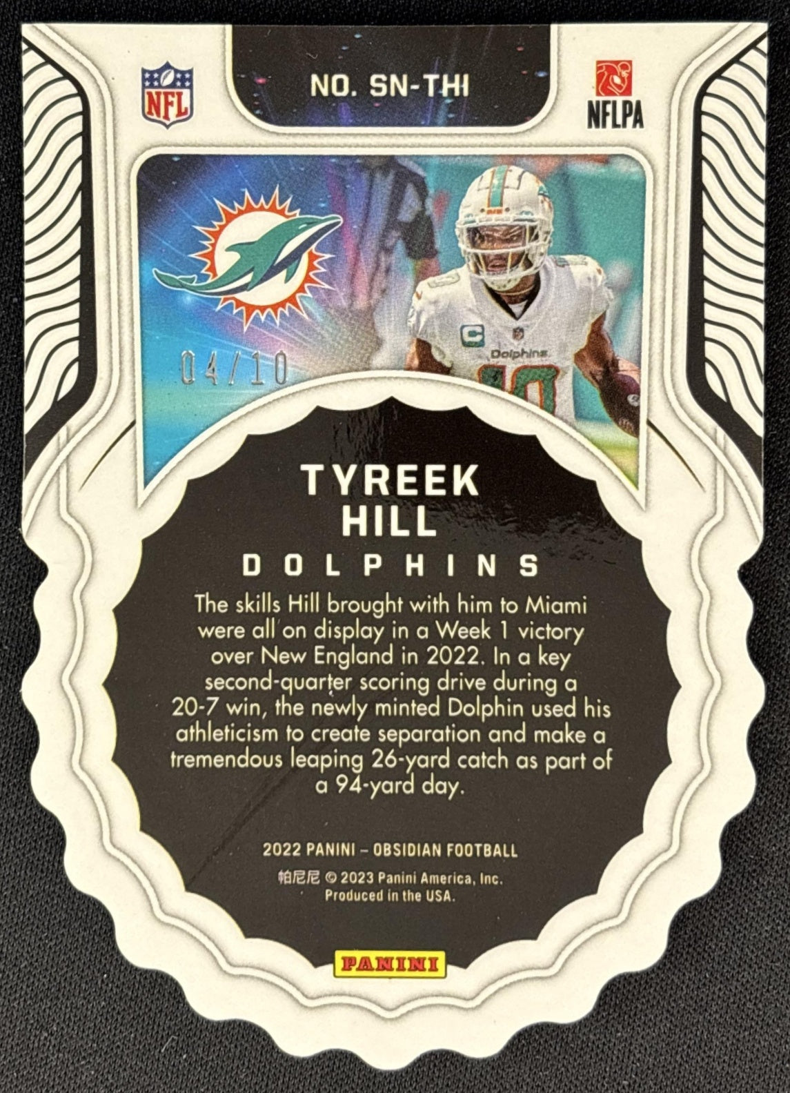 Tyreek Hill 2022 Panini Obsidian Supernova Electric Etch Red /10 Dolphins Sports Trading Cards