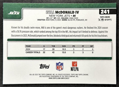 Will McDonald IV 2025 Topps Chrome Sapphire Jets back