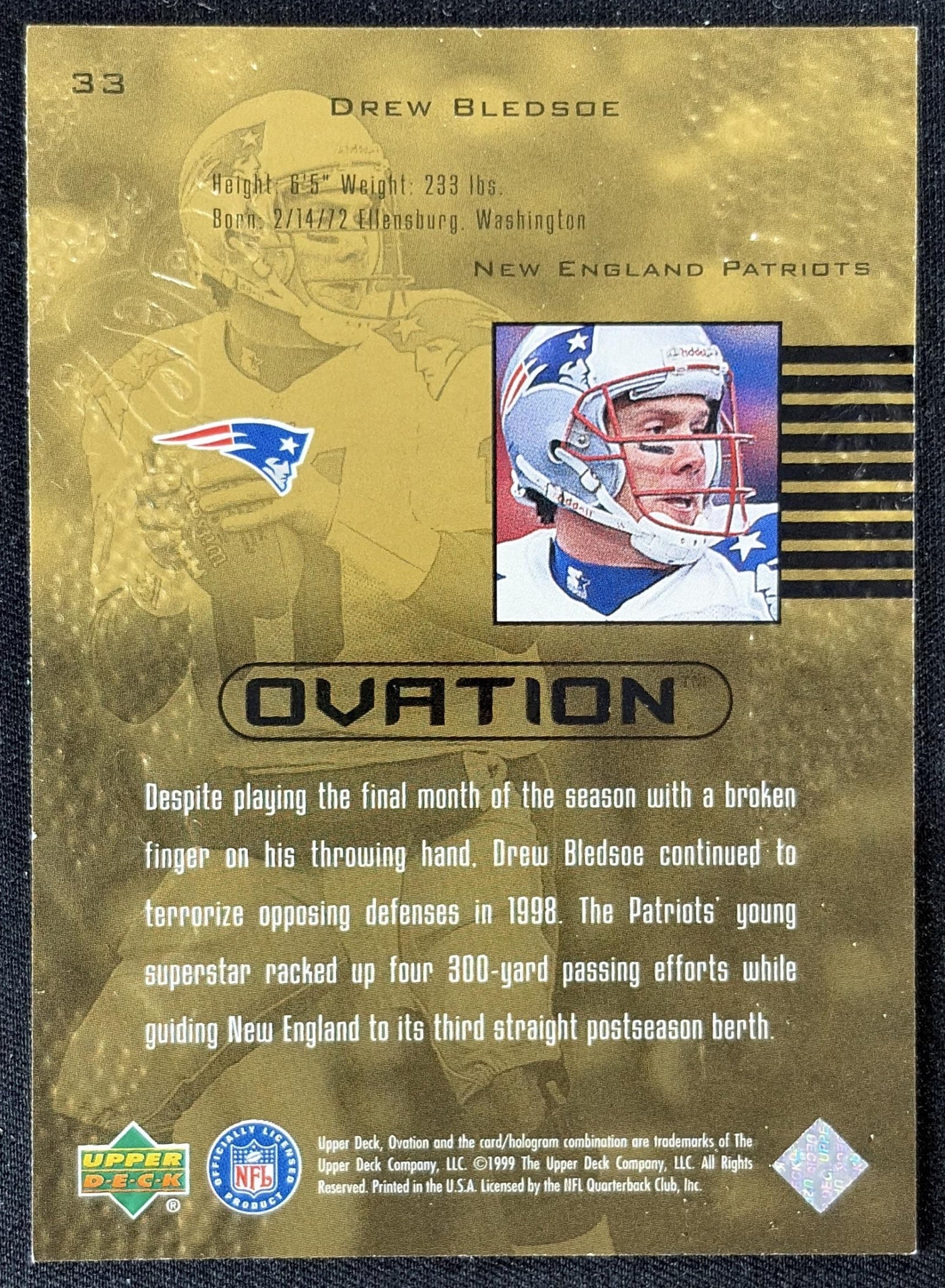 Drew Bledsoe 1999 Upper Deck Ovation Patriots