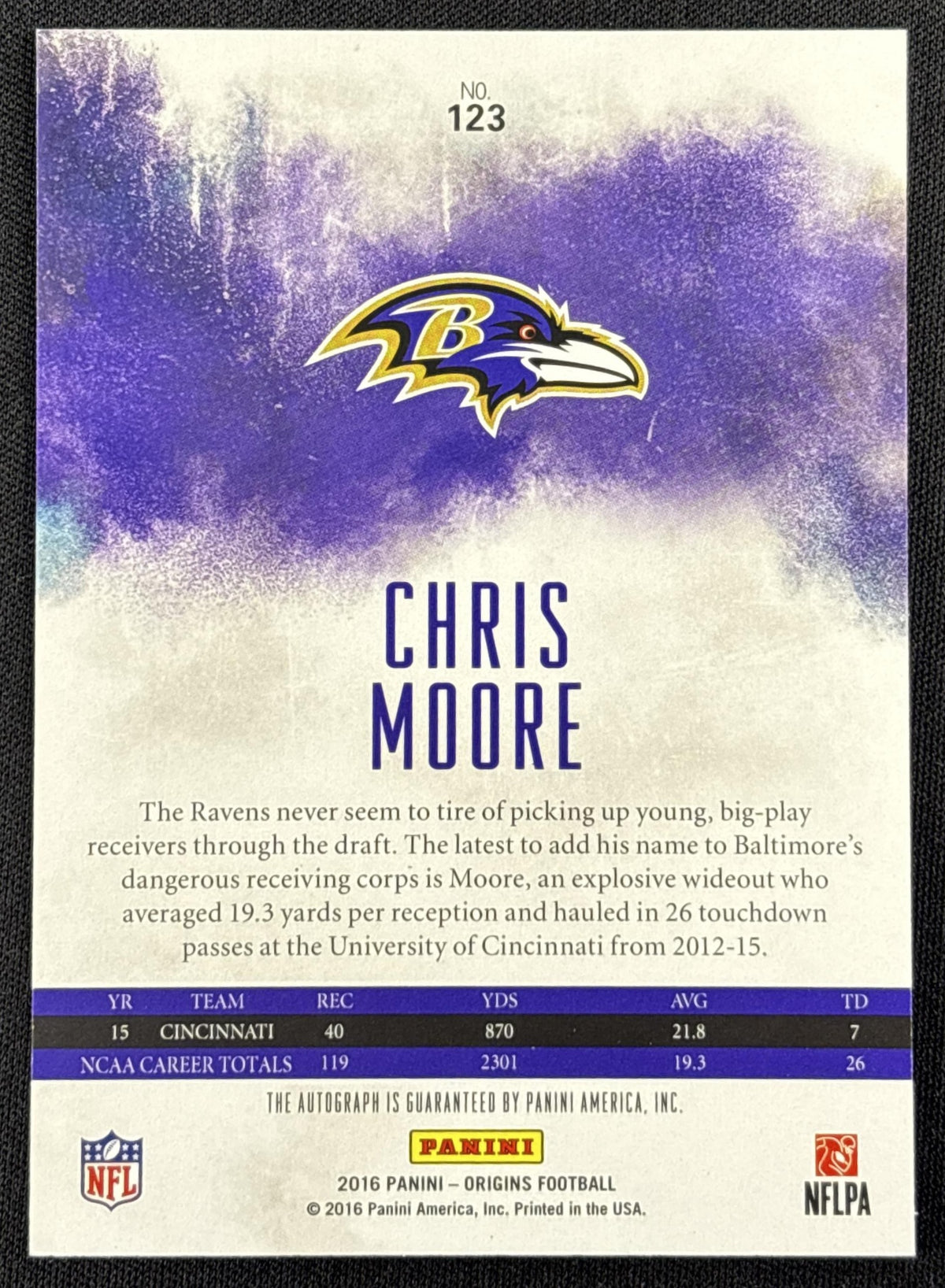 Chris Moore 2016 Panini Origins Auto Rookie Baltimore Ravens
