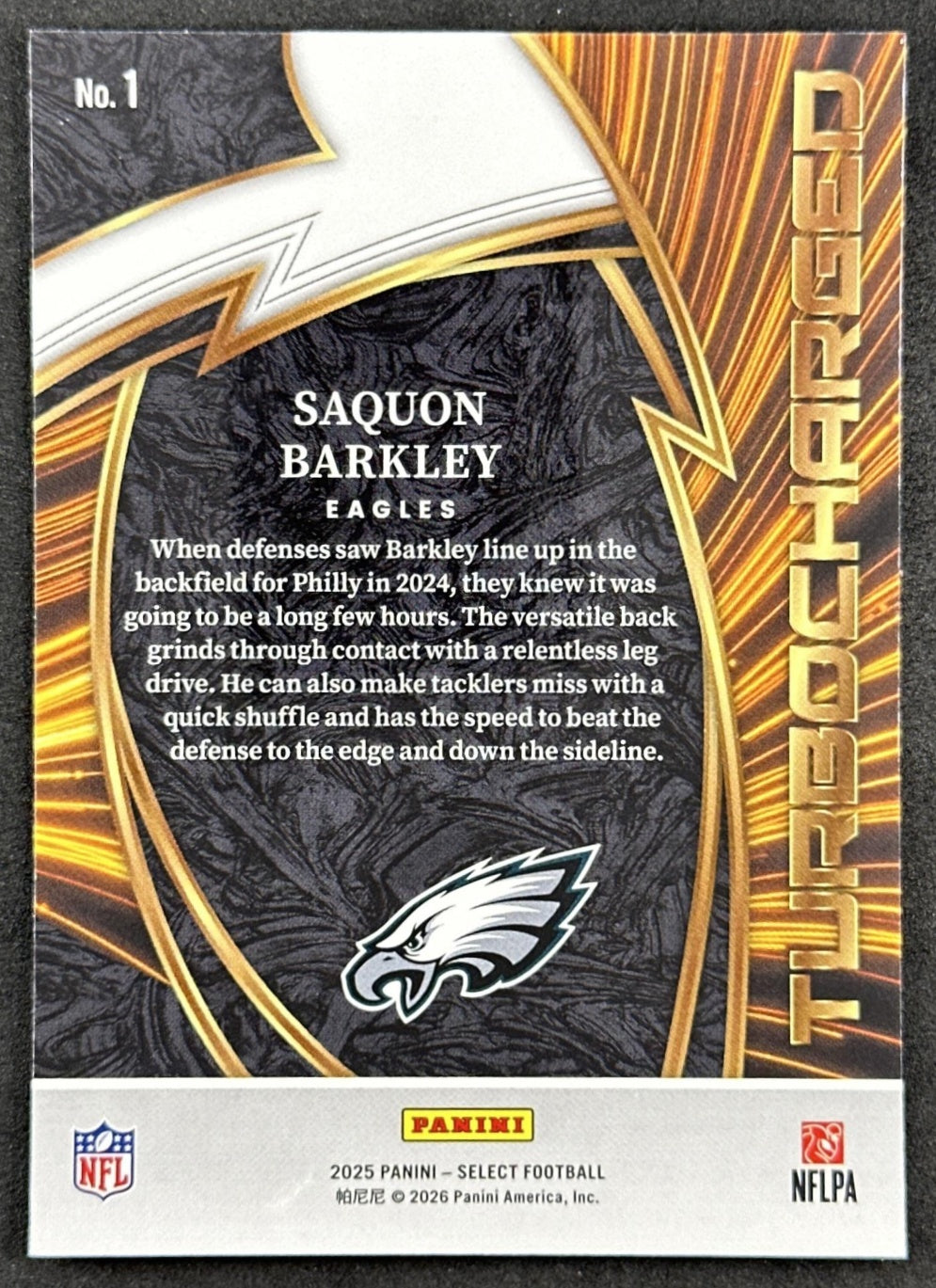 Saquon Barkley 2025 Panini Select Turbocharged Eagles Back