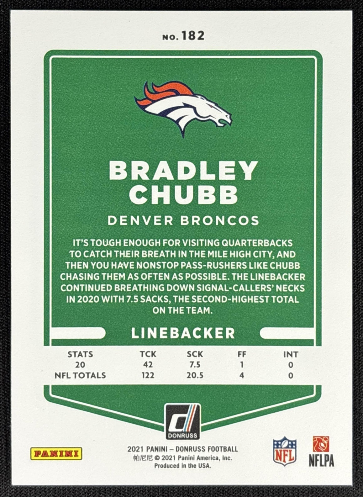 Bradley Chubb 2021 Panini Donruss Press Proof Premium Broncos
