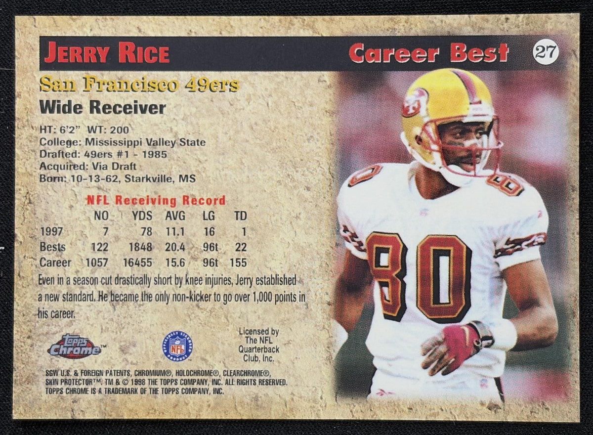 Jerry Rice 1998 Topps Chrome Season's Best 49ers - back