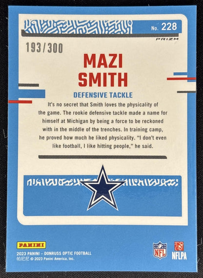 Mazi Smith 2023 Panini Donruss Optic Wave Prizm /300 Cowboys back