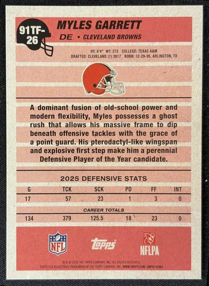 Myles Garrett 2026 Topps 1991 Browns back