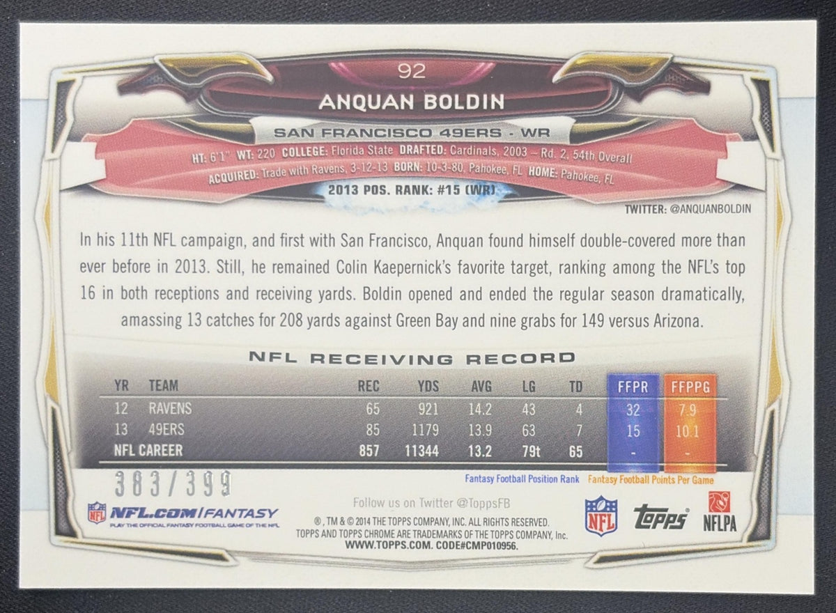 Anquan Boldin 2014 Topps Chrome Pink Refractor /399 49ers