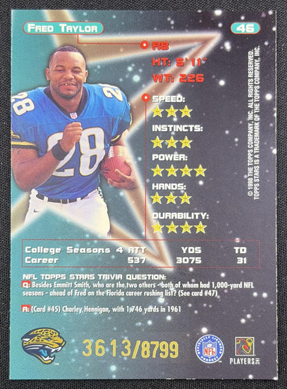Fred Taylor 1998 Topps Stars /8799 Jaguars back