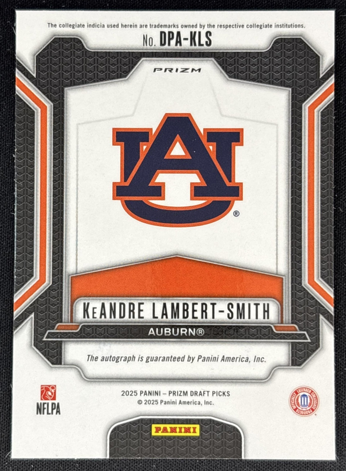 KeAndre Lambert-Smith 2025 Panini Prizm Draft Picks Auto Silver Tigers Back