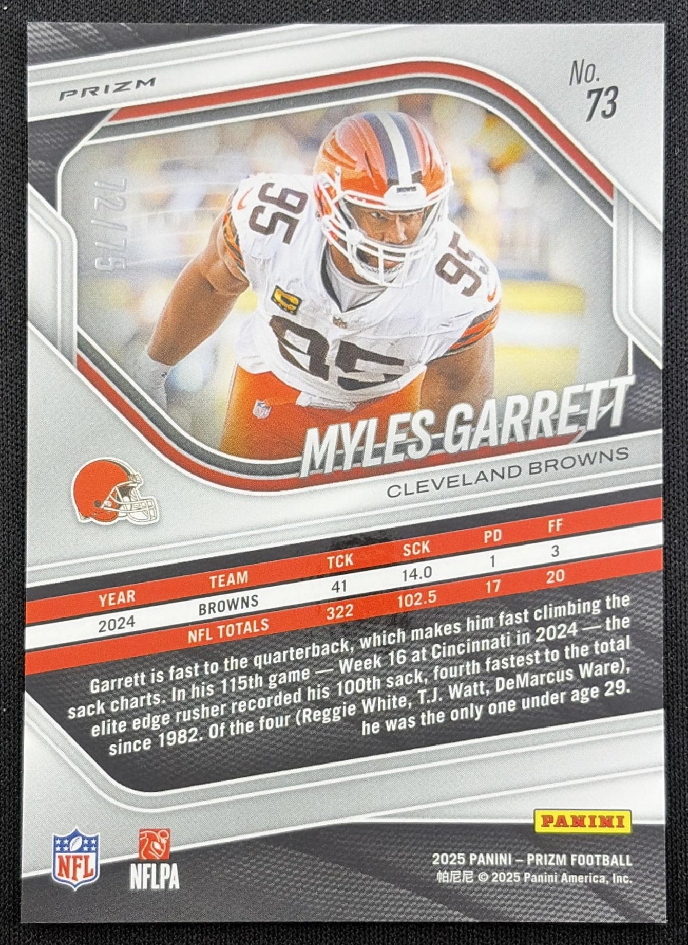 Myles Garrett 2025 Panini Prizm No Huddle Purple /75 Browns