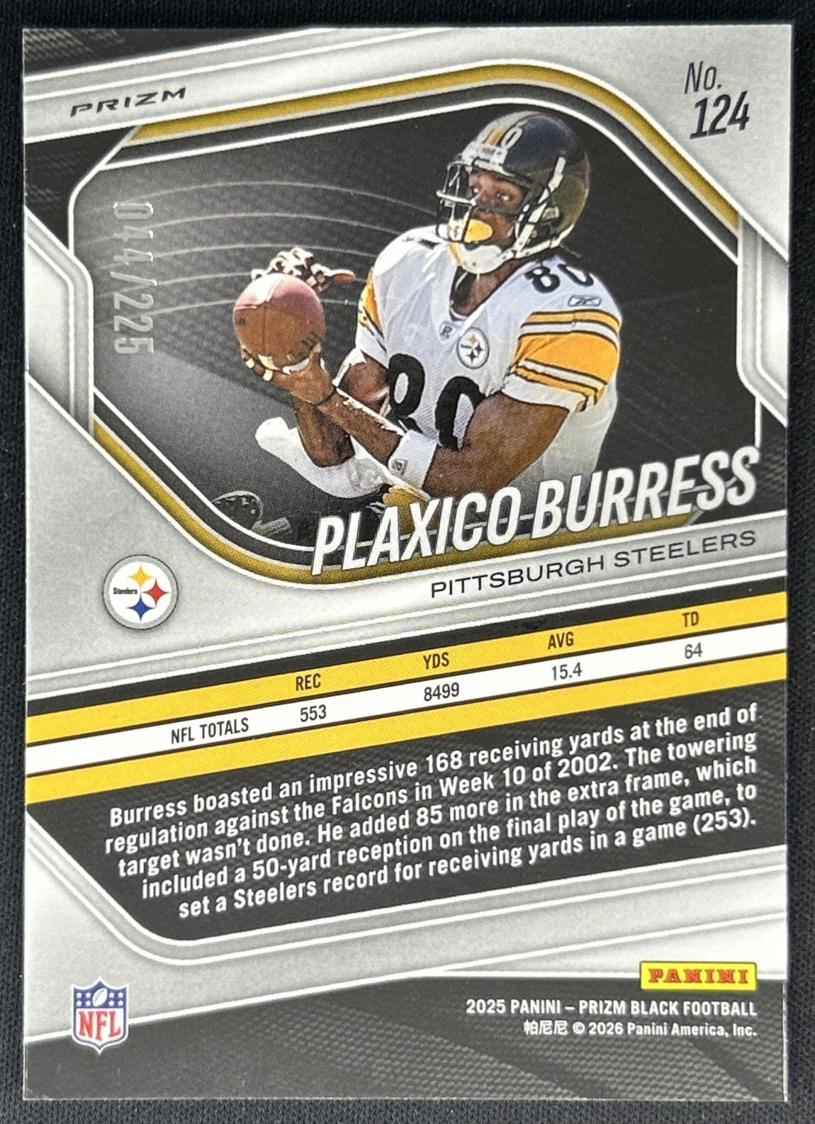 Plaxico Burress 2025 Panini Prizm Black Football /225 Steelers