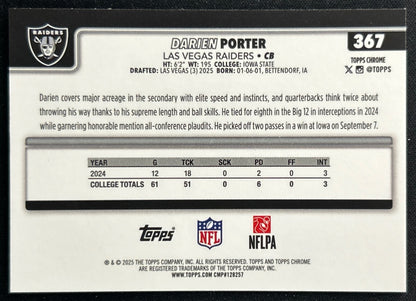 Darien Porter 2025 Topps Chrome Rookie Raiders Sports Trading Cards