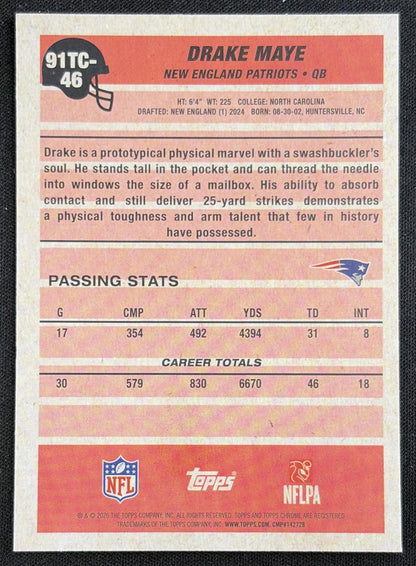 Drake Maye 2026 Topps 1991 Chrome Mojo Refractor Patriots back