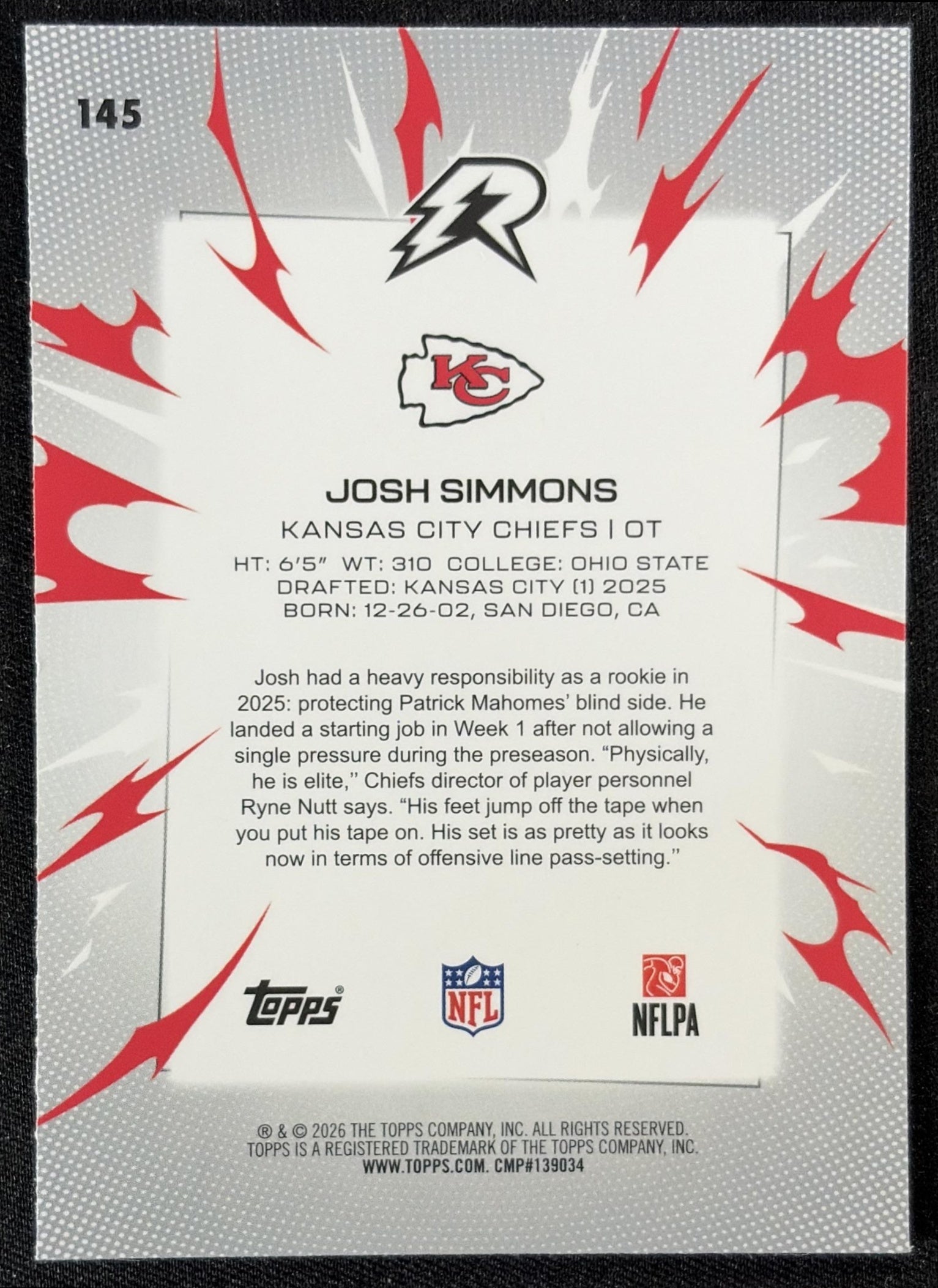 Josh Simmons 2025 Topps Resurgence Prism Refractor Chiefs