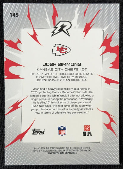 Josh Simmons 2025 Topps Resurgence Prism Refractor Chiefs