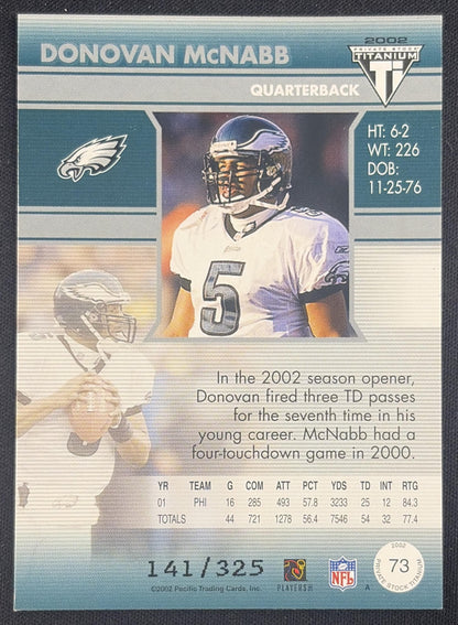 Donovan McNabb 2002 Pacific Private Stock Titanium Blue /325 Eagles Philadelphia Eagles Sports Trading Card