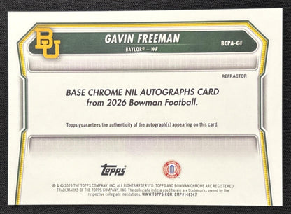 Gavin Freeman 2026 Bowman Chrome Prospect Auto Refractor /499 Bears