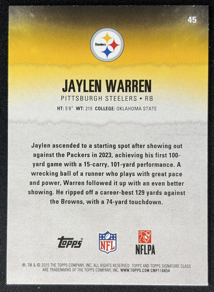 Jaylen Warren 2025 Topps Signature Class Veteran Blue & Yellow Foil Steelers Sports Trading Cards