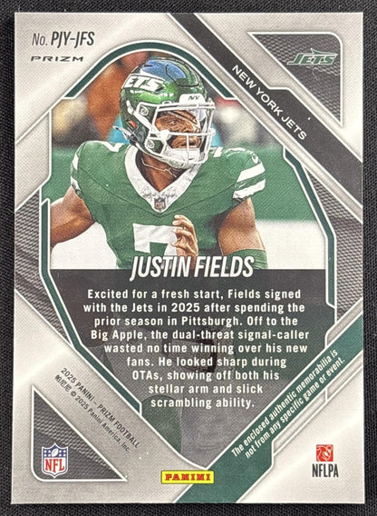Justin Fields 2025 Panini Prizm Premier Jerseys Neon Green Pulsar Jets