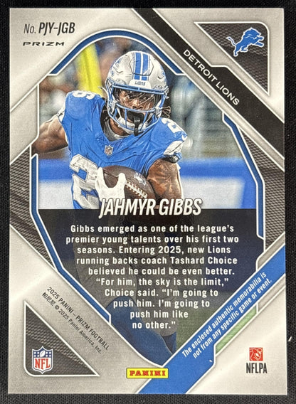 Jahmyr Gibbs 2025 Panini Prizm Premier Jerseys Neon Green Pulsar Lions Back