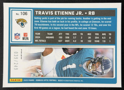 Travis Etienne Jr. 2025 Panini Donruss Optic Blue Prizm /249 Jaguars back