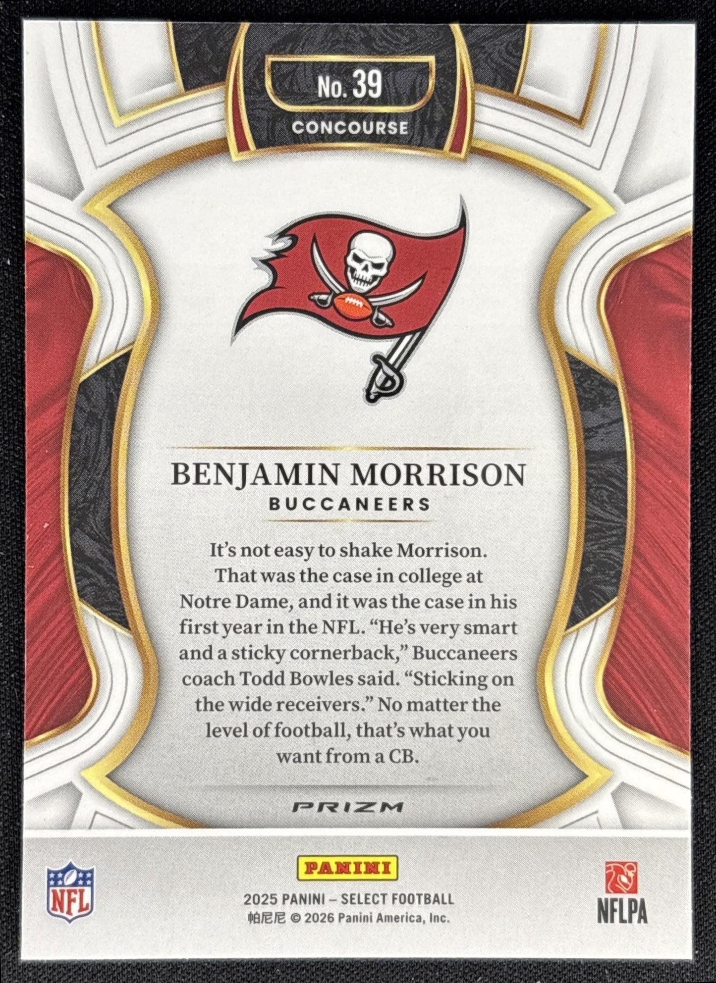 Benjamin Morrison 2025 Panini Select Concourse Pink Prizm Shock Buccaneers back