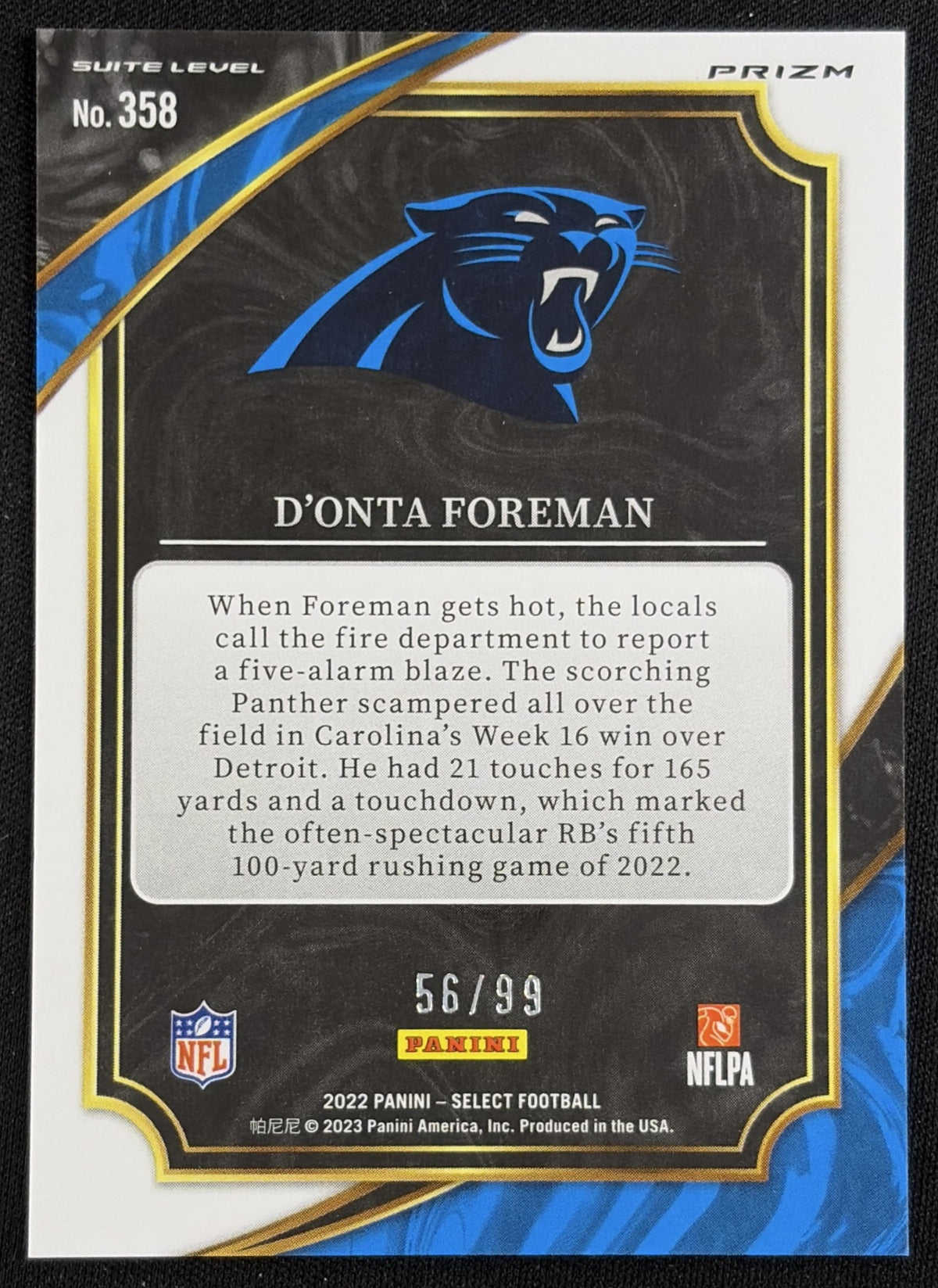 D'Onta Foreman 2022 Panini Select Blue Prizm /99 Panthers