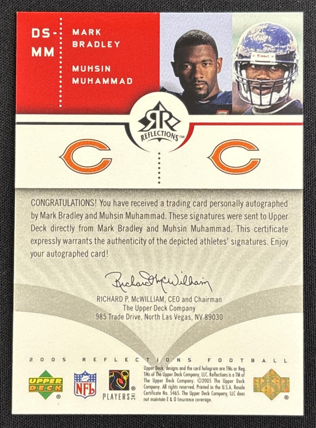 Mark Bradley Muhsin Muhammad 2005 Upper Deck Reflections Dual Signature Red /70 Bears