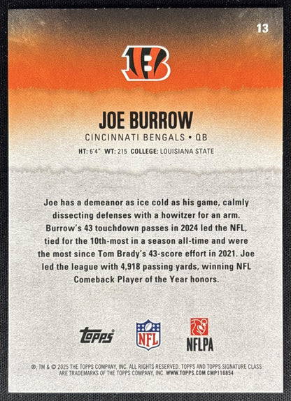 Joe Burrow 2025 Topps Signature Class Veteran Blue & Yellow Foil Bengals Sports Trading Cards