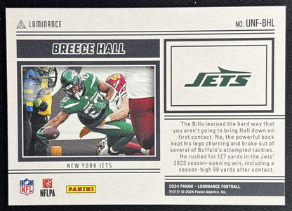 Breece Hall 2024 Panini Luminance Unforgettable Orange /100 Jets